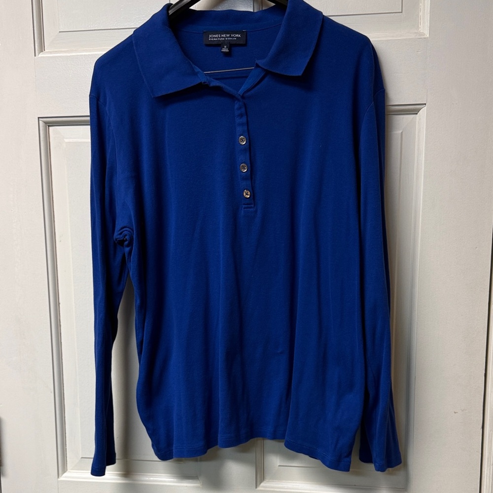 Jones New York Signature Woman blue long-sleeve polo shirt size 1X EUC